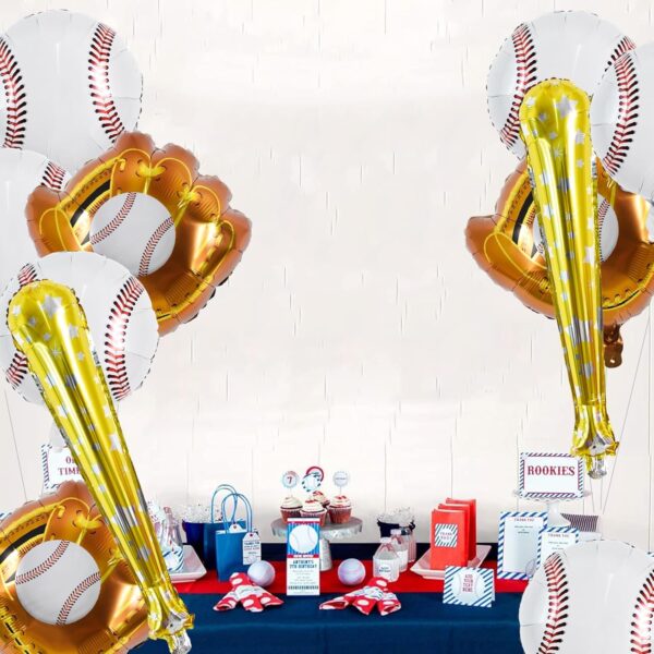 18-Pc Baseball Foil Balloon Set – Sports Party Decorations with 18" Baseball, 20" Glove & 29" Bat Balloons - Image 3