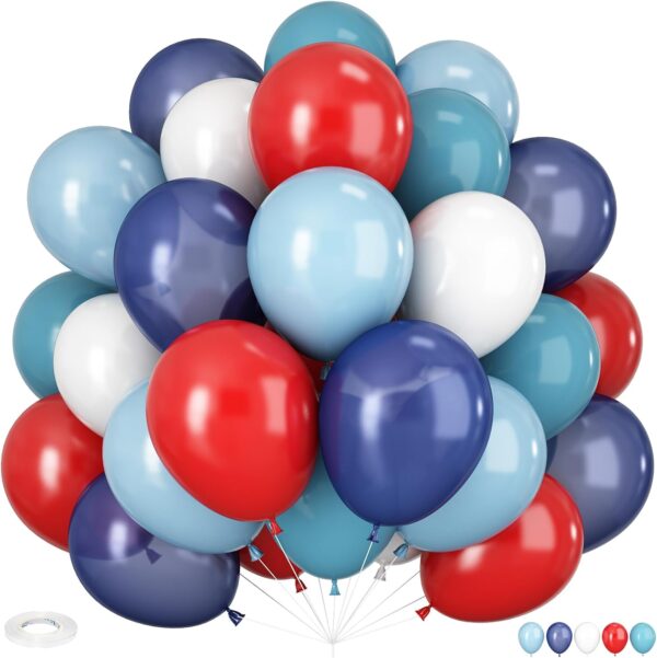 60 PCS Red, Blue & White Balloons – 12" Patriotic Party Decorations for 4th of July, Memorial Day, Labor Day & Sports Events