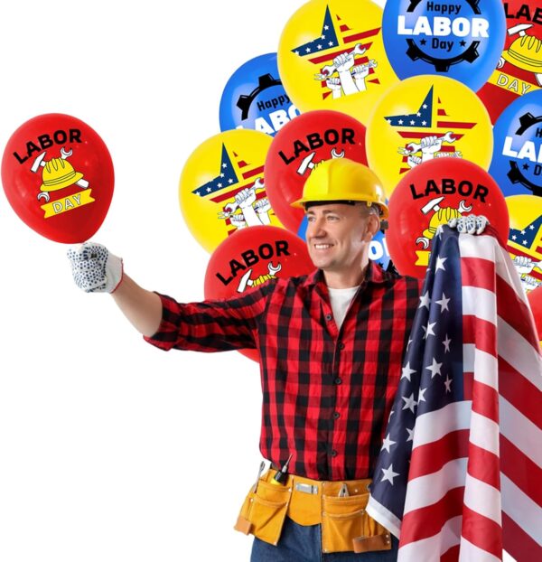 Labor Day Balloon Kit – 18 Pcs American Flag, Tools & Fist Balloons for Holiday Party Decorations - Image 3
