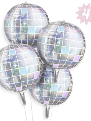 4-Pack 22" Iridescent Disco Ball Foil Balloons – Bachelorette, Birthday & Party Decorations