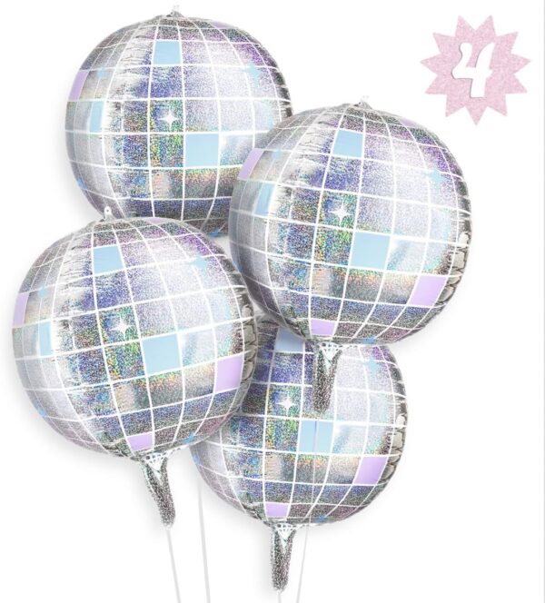 4-Pack 22" Iridescent Disco Ball Foil Balloons – Bachelorette, Birthday & Party Decorations