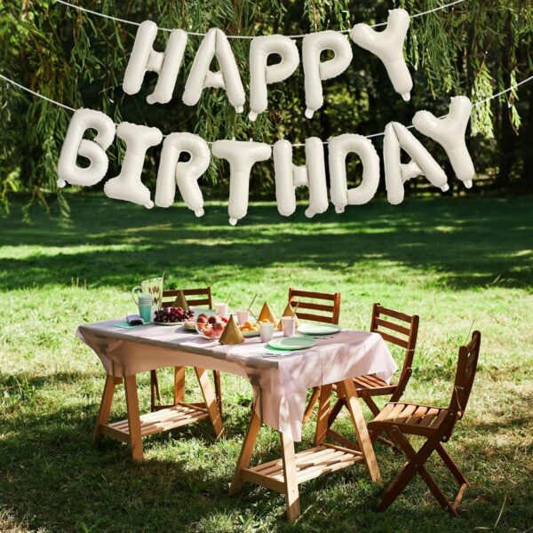 Cream Happy Birthday Balloon Banner – Neutral Beige Foil Letters, 16" Ivory & Sand Colors for Party Decor - Image 4