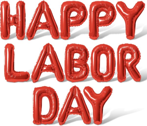HAPPY LABOR DAY 16" Red Foil Letter Balloons – Party Banner Decoration - Image 5