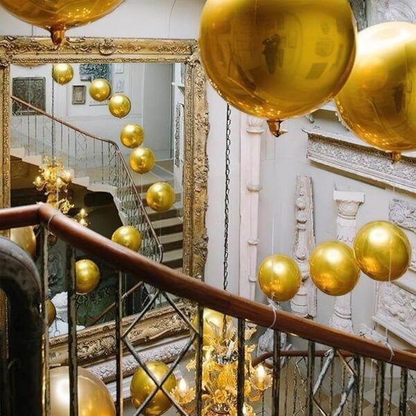 6 Pcs 22" Gold Foil Balloons – Large Round 4D Mylar Balloons with Ribbon for Party Decorations - Image 5