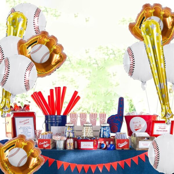 18-Pc Baseball Foil Balloon Set – Sports Party Decorations with 18" Baseball, 20" Glove & 29" Bat Balloons - Image 2