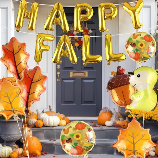 Thanksgiving Fall Balloon Banner – Happy Fall & Maple Leaf Foil Balloons for Friendsgiving & Party Decor - Image 2