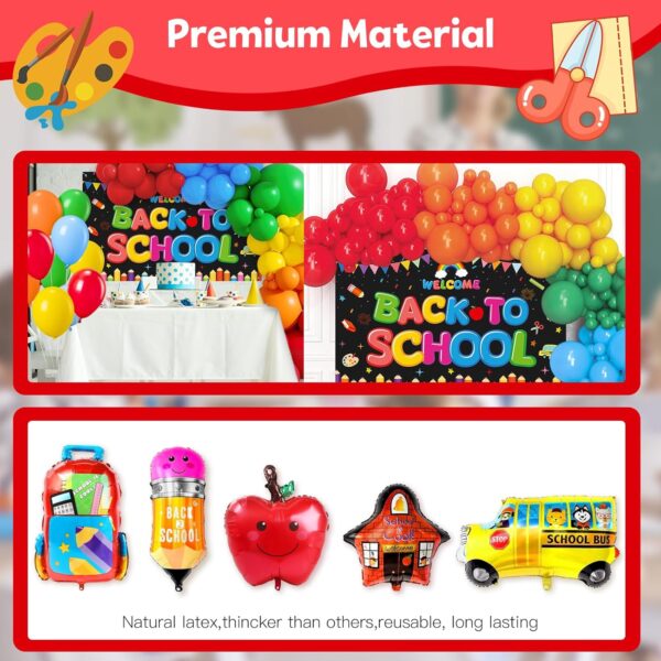 Back to School Balloon Arch Kit – 132Pcs Rainbow Balloons, Banner, Pencil & School Bus Foil Decorations - Image 3
