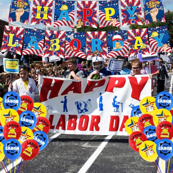 Labor Day Decorations – Banners, Balloons & Cake Toppers in Red, Blue & Yellow for USA Patriotic Parties - Image 3