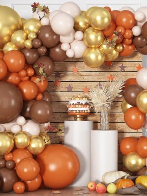138-Pc Orange, Brown & Gold Balloon Garland Kit – Pumpkin Theme for Fall, Thanksgiving & Party Decor