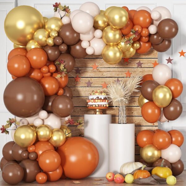 138-Pc Orange, Brown & Gold Balloon Garland Kit – Pumpkin Theme for Fall, Thanksgiving & Party Decor
