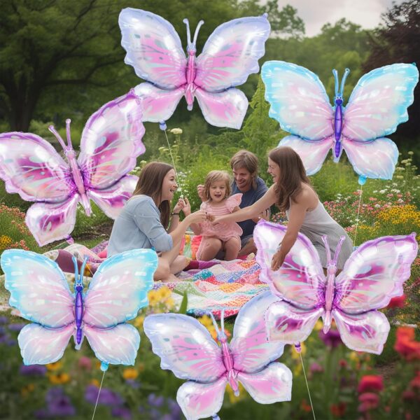 6-Pack 39" Gradient Butterfly Foil Balloons – Large Mylar Balloons for Birthdays, Baby Showers & Parties - Image 2