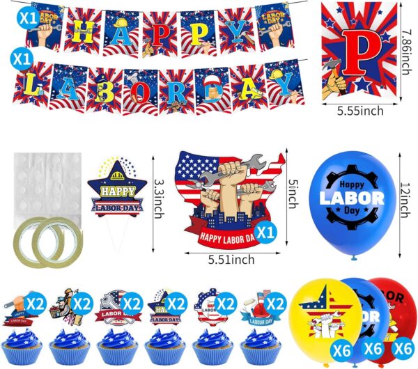 Labor Day Decorations – Banners, Balloons & Cake Toppers in Red, Blue & Yellow for USA Patriotic Parties - Image 4