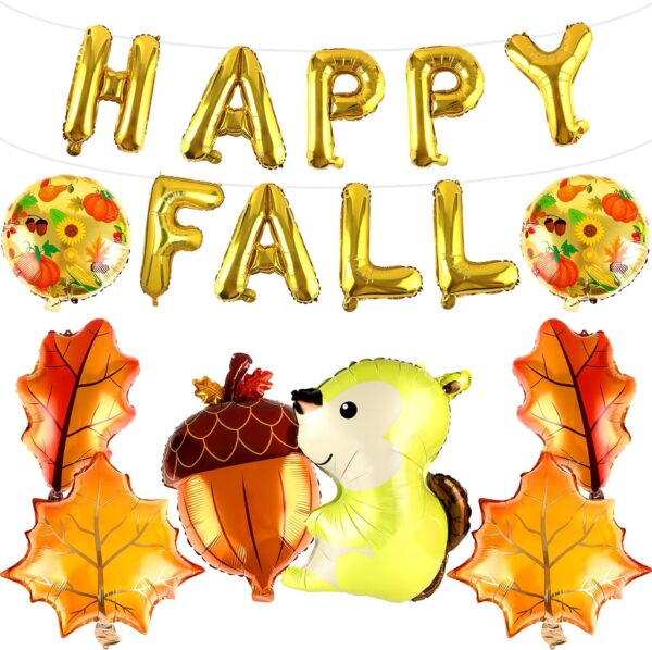 Thanksgiving Fall Balloon Banner – Happy Fall & Maple Leaf Foil Balloons for Friendsgiving & Party Decor