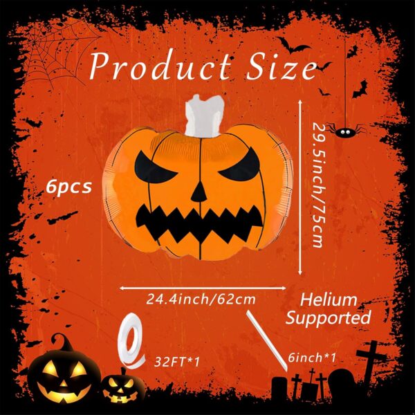 6-Pack 30" Halloween Pumpkin Foil Balloons – Large Scary Jack-O'-Lantern Mylar Balloons for Halloween Parties - Image 4